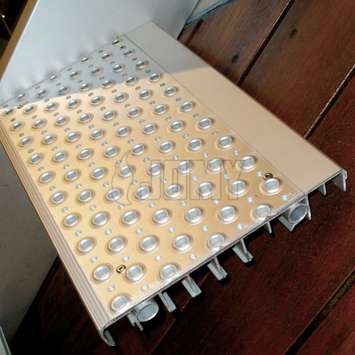 Step profile with anti-slip tread plates with perforations and standing edges Extruded step profiles with anti-slip tread plates with perforations and standing edges.
